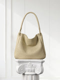 Handwoven Lambskin Leather Tote Bag for Women, Luxury Slouchy Large Shoulder Hobo Woven Tote