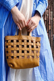 Handwoven Leather Checkerboard Tote Bag | Full Grain Cowhide Basket Crossbody