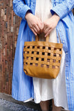 Handwoven Leather Checkerboard Tote Bag | Full Grain Cowhide Basket Crossbody
