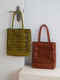 Handwoven Leather Tote Bag | Full Grain Cowhide Open Weave Shoulder Bag | Large Basket Tote | Boho Leather Handbag