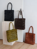 Handwoven Leather Tote Bag | Full Grain Cowhide Open Weave Shoulder Bag | Large Basket Tote | Boho Leather Handbag