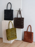 Handwoven Leather Tote Bag | Full Grain Cowhide Open Weave Shoulder Bag | Large Basket Tote | Boho Leather Handbag