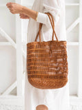 Handwoven Leather Tote Bag | Full Grain Cowhide Open Weave Shoulder Bag | Large Basket Tote | Boho Leather Handbag