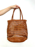 Handwoven Leather Tote Bag | Full Grain Cowhide Open Weave Shoulder Bag | Large Basket Tote | Boho Leather Handbag