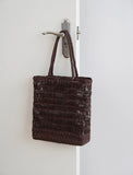 Handwoven Leather Tote Bag | Full Grain Cowhide Open Weave Shoulder Bag | Large Basket Tote | Boho Leather Handbag