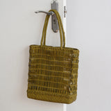 Handwoven Leather Tote Bag | Full Grain Cowhide Open Weave Shoulder Bag | Large Basket Tote | Boho Leather Handbag