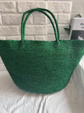 Natural raffia tote open top view – spacious handwoven straw beach bag interior