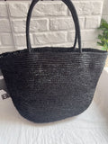 Handwoven raffia tote bag in green – large eco-friendly natural straw beach and market bag