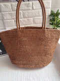 Handwoven raffia tote bag front view natural – women's large straw vacation beach bag Alexel Crafts
