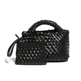 Handwoven Vegan Leather Mini Bucket Bag, Leather Basket Handbag + Crossbody Chain (20+ Colours)