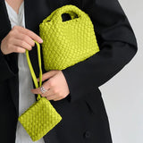 Handwoven Vegan Leather Mini Bucket Bag, Leather Basket Handbag + Crossbody Chain (20+ Colours)