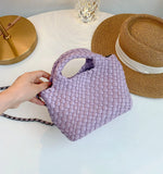 Handwoven Vegan Leather Mini Bucket Bag, Leather Basket Handbag + Crossbody Chain (20+ Colours)