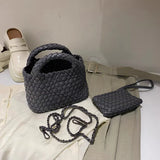 Handwoven Vegan Leather Mini Bucket Bag, Leather Basket Handbag + Crossbody Chain (20+ Colours)