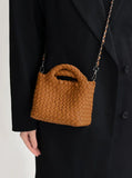 Handwoven Vegan Leather Mini Bucket Bag, Leather Basket Handbag + Crossbody Chain (20+ Colours)