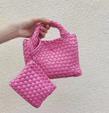 Handwoven Vegan Leather Mini Bucket Bag, Leather Basket Handbag + Crossbody Chain (20+ Colours)