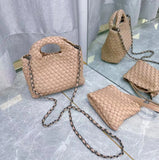 Handwoven Vegan Leather Mini Bucket Bag, Leather Basket Handbag + Crossbody Chain (20+ Colours)