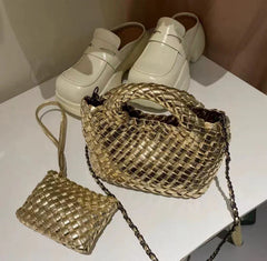 Handwoven Vegan Leather Mini Bucket Bag, Leather Basket Handbag + Crossbody Chain (20+ Colours) Handwoven Vegan Leather Mini Bucket Bag, Leather Basket Handbag + Crossbody Chain (20+ Colours)