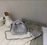 Handwoven Vegan Leather Mini Bucket Bag, Leather Basket Handbag + Crossbody Chain (20+ Colours)