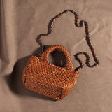 Handwoven Vegan Leather Mini Bucket Bag, Leather Basket Handbag + Crossbody Chain (20+ Colours)