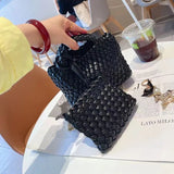 Handwoven Vegan Leather Mini Bucket Bag, Leather Basket Handbag + Crossbody Chain (20+ Colours)