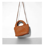 Handwoven Vegan Leather Mini Bucket Bag, Leather Basket Handbag + Crossbody Chain (20+ Colours)