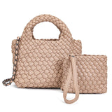 Handwoven Vegan Leather Mini Bucket Bag, Leather Basket Handbag + Crossbody Chain (20+ Colours)