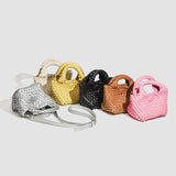 Handwoven Vegan Leather Mini Bucket Bag, Leather Basket Handbag + Crossbody Chain (20+ Colours)