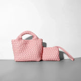 Handwoven Vegan Leather Mini Bucket Bag, Leather Basket Handbag + Crossbody Chain (20+ Colours)