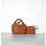 Handwoven Vegan Leather Mini Bucket Bag, Leather Basket Handbag + Crossbody Chain (20+ Colours)