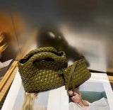 Handwoven Vegan Leather Mini Bucket Bag, Leather Basket Handbag + Crossbody Chain (20+ Colours)