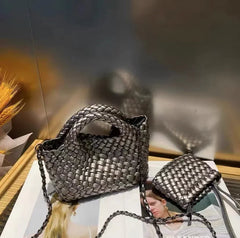 Handwoven Vegan Leather Mini Bucket Bag, Leather Basket Handbag + Crossbody Chain (20+ Colours) Handwoven Vegan Leather Mini Bucket Bag, Leather Basket Handbag + Crossbody Chain (20+ Colours)