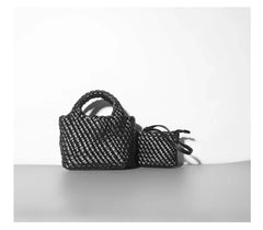 Handwoven Vegan Leather Mini Bucket Bag, Leather Basket Handbag + Crossbody Chain (20+ Colours) Handwoven Vegan Leather Mini Bucket Bag, Leather Basket Handbag + Crossbody Chain (20+ Colours)