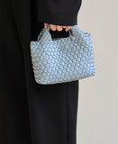 Handwoven Vegan Leather Mini Bucket Bag, Leather Basket Handbag + Crossbody Chain (20+ Colours)