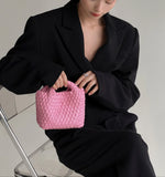 Handwoven Vegan Leather Mini Bucket Bag, Leather Basket Handbag + Crossbody Chain (20+ Colours)