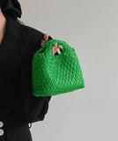 Handwoven Vegan Leather Mini Bucket Bag, Leather Basket Handbag + Crossbody Chain (20+ Colours)