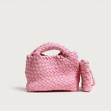 Handwoven Vegan Leather Mini Bucket Bag, Leather Basket Handbag + Crossbody Chain (20+ Colours)