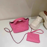 Handwoven Vegan Leather Mini Bucket Bag, Leather Basket Handbag + Crossbody Chain (20+ Colours)