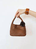 Handwoven Vegan Leather Mini Bucket Bag, Leather Basket Handbag + Crossbody Chain (20+ Colours)