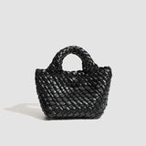 Handwoven Vegan Leather Mini Bucket Bag, Leather Basket Handbag + Crossbody Chain (20+ Colours)