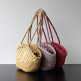 Handwoven Vegetable-Tanned Leather Basket Bag for Women|Full Grain Cowhide Woven Tote with Braided Handle & Drawstring Liner | Spring Summer Shoulder Bag