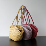 Handwoven Vegetable-Tanned Leather Basket Bag for Women|Full Grain Cowhide Woven Tote with Braided Handle & Drawstring Liner | Spring Summer Shoulder Bag
