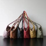 Handwoven Vegetable-Tanned Leather Basket Bag for Women|Full Grain Cowhide Woven Tote with Braided Handle & Drawstring Liner | Spring Summer Shoulder Bag