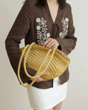 Handwoven Vegetable-Tanned Leather Basket Bag for Women|Full Grain Cowhide Woven Tote with Braided Handle & Drawstring Liner | Spring Summer Shoulder Bag