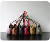 Handwoven Vegetable-Tanned Leather Basket Bag for Women|Full Grain Cowhide Woven Tote with Braided Handle & Drawstring Liner | Spring Summer Shoulder Bag