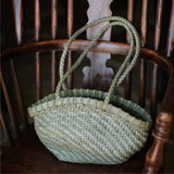 Handwoven Vegetable-Tanned Leather Basket Bag for Women|Full Grain Cowhide Woven Tote with Braided Handle & Drawstring Liner | Spring Summer Shoulder Bag