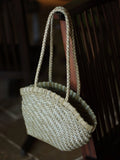 Handwoven Vegetable-Tanned Leather Basket Bag for Women|Full Grain Cowhide Woven Tote with Braided Handle & Drawstring Liner | Spring Summer Shoulder Bag