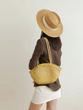 Handwoven Vegetable-Tanned Leather Basket Bag for Women|Full Grain Cowhide Woven Tote with Braided Handle & Drawstring Liner | Spring Summer Shoulder Bag
