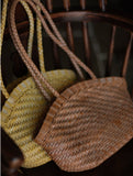 Handwoven Vegetable-Tanned Leather Basket Bag for Women|Full Grain Cowhide Woven Tote with Braided Handle & Drawstring Liner | Spring Summer Shoulder Bag