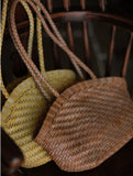 Handwoven Vegetable-Tanned Leather Basket Bag for Women|Full Grain Cowhide Woven Tote with Braided Handle & Drawstring Liner | Spring Summer Shoulder Bag