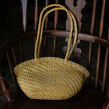 Handwoven Vegetable-Tanned Leather Basket Bag for Women|Full Grain Cowhide Woven Tote with Braided Handle & Drawstring Liner | Spring Summer Shoulder Bag